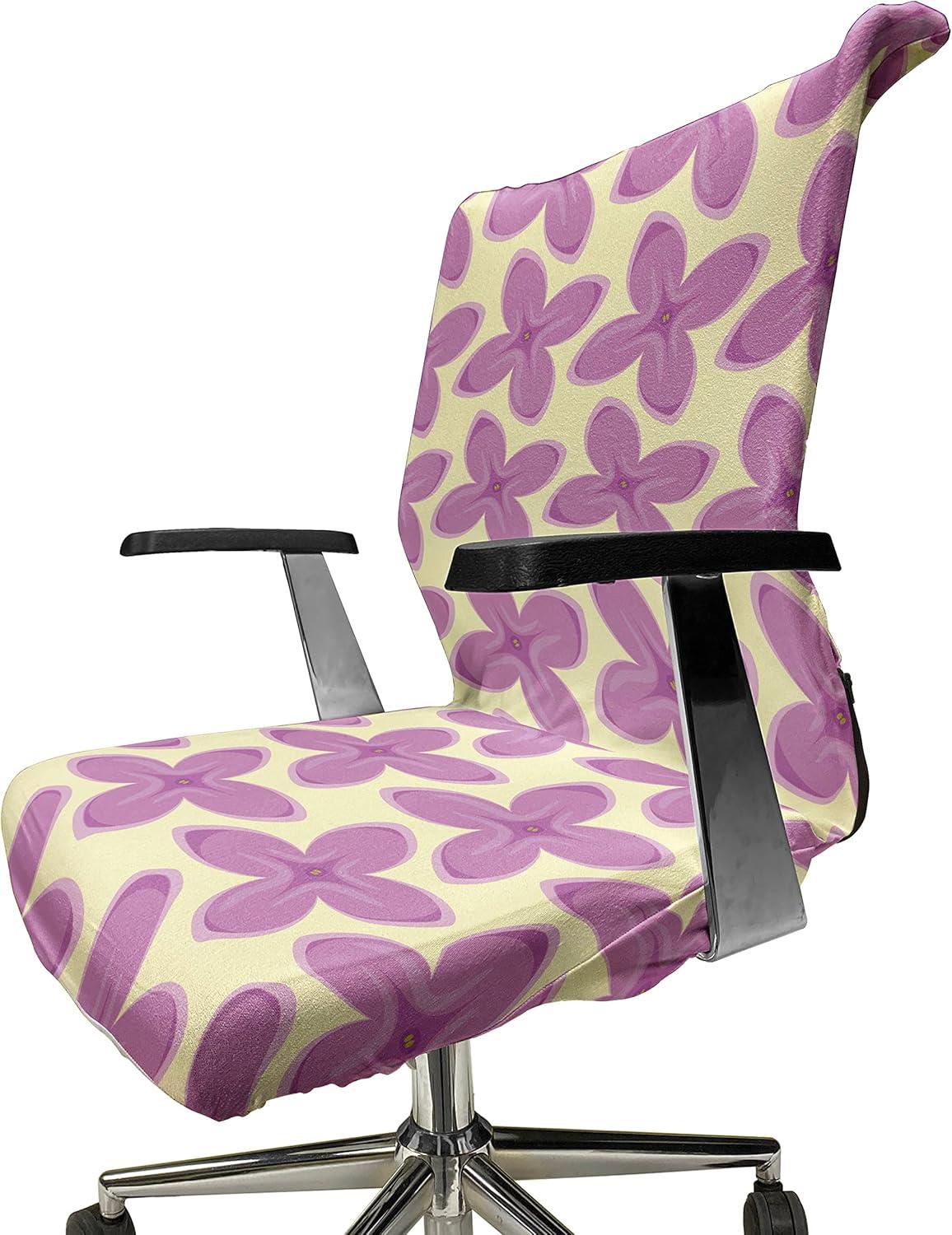 imageAmbesonne Mauve Office Chair Cover Big Fresh Flower Floret Buds Bouquet Motif Valentine Romance Blossoms Design Print Stretchable Decorative Universal Size High Back Printed Slipcover Yellow VioletYellow Violet