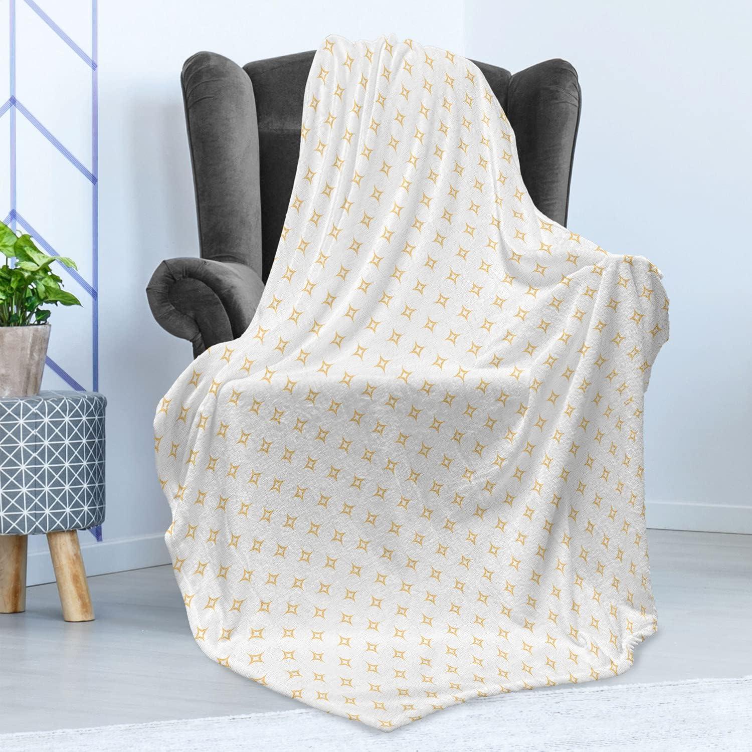 imageAmbesonne Modern Throw Blanket Diamond Like Small Stars Pattern for Home Office Contemporary Artprint Flannel Fleece Accent Piece Soft Couch Cover for Adults 60 x 80 Apricot Yellow and WhiteApricot Yellow and White