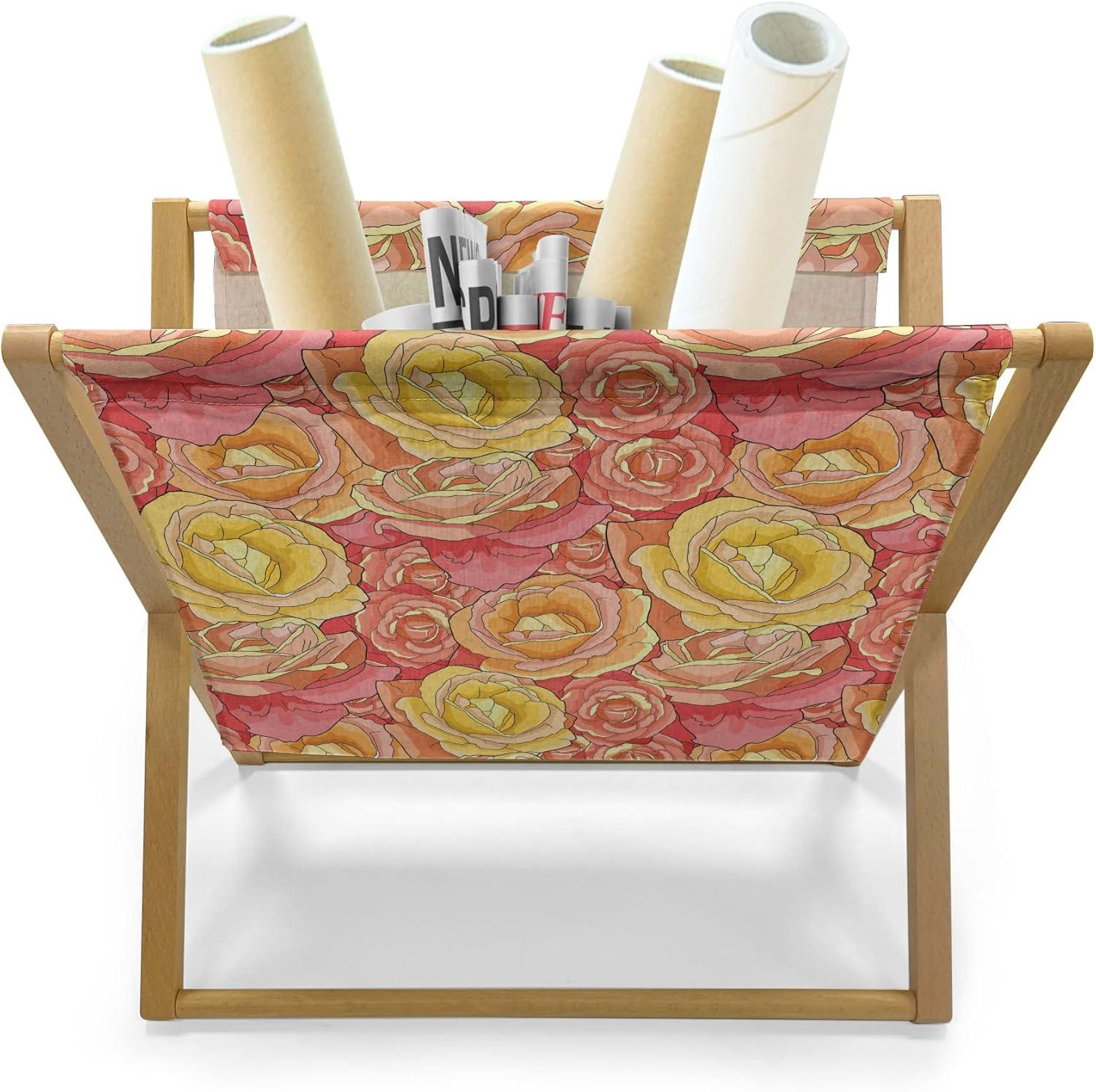 imageAmbesonne Pale Pink Magazine and Book Holder Romantic Roses Garden Illustration Nature Inspired Valentines Day Themed Floor Rack Decor for Interior of Home amp Office 22 x 19 Yellow Coral PinkYellow Coral Pink