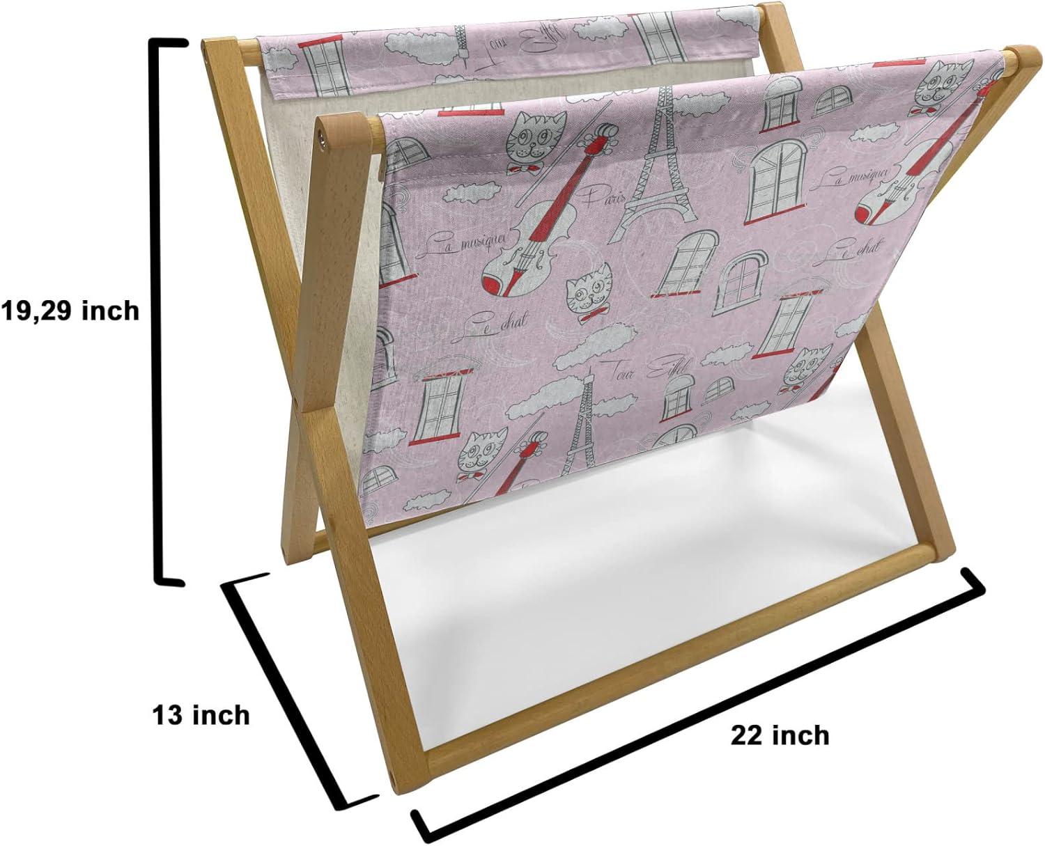 imageAmbesonne Paris Magazine and Book Holder Valentines Day Theme with Eiffel Kissing Couple Hot Air Balloon Wedding Concept Floor Rack Decor for Interior of Home amp Office 22 x 19 Pale Pink RosePale Pink Scarlet White