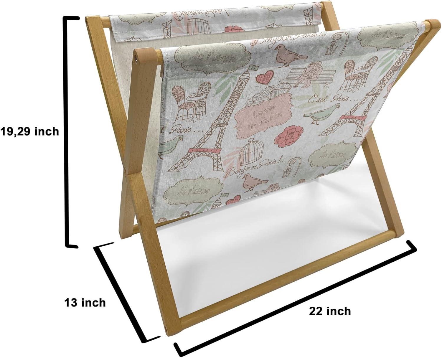 imageAmbesonne Paris Magazine and Book Holder Valentines Day Theme with Eiffel Kissing Couple Hot Air Balloon Wedding Concept Floor Rack Decor for Interior of Home amp Office 22 x 19 Pale Pink RoseDried Rose Cream