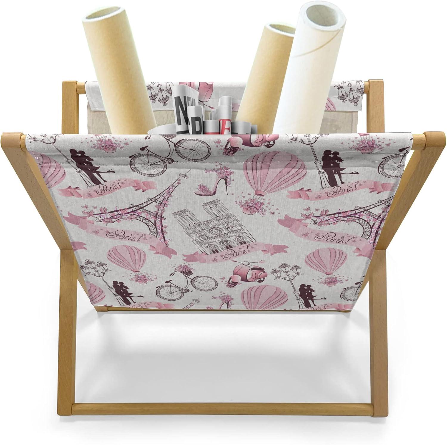 imageAmbesonne Paris Magazine and Book Holder Valentines Day Theme with Eiffel Kissing Couple Hot Air Balloon Wedding Concept Floor Rack Decor for Interior of Home amp Office 22 x 19 Pale Pink RosePale Pink Rose