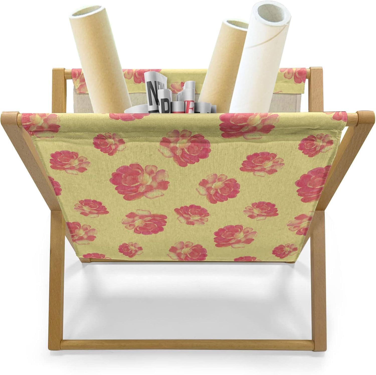 imageAmbesonne Roses Magazine and Book Holder Flowers Petals and Buds on Plain Backdrop Valentines Day Themed Print Floor Rack Decor for Interior of Home amp Office 22 x 19 Vermilion Emerald WhitePastel Yellow and Coral