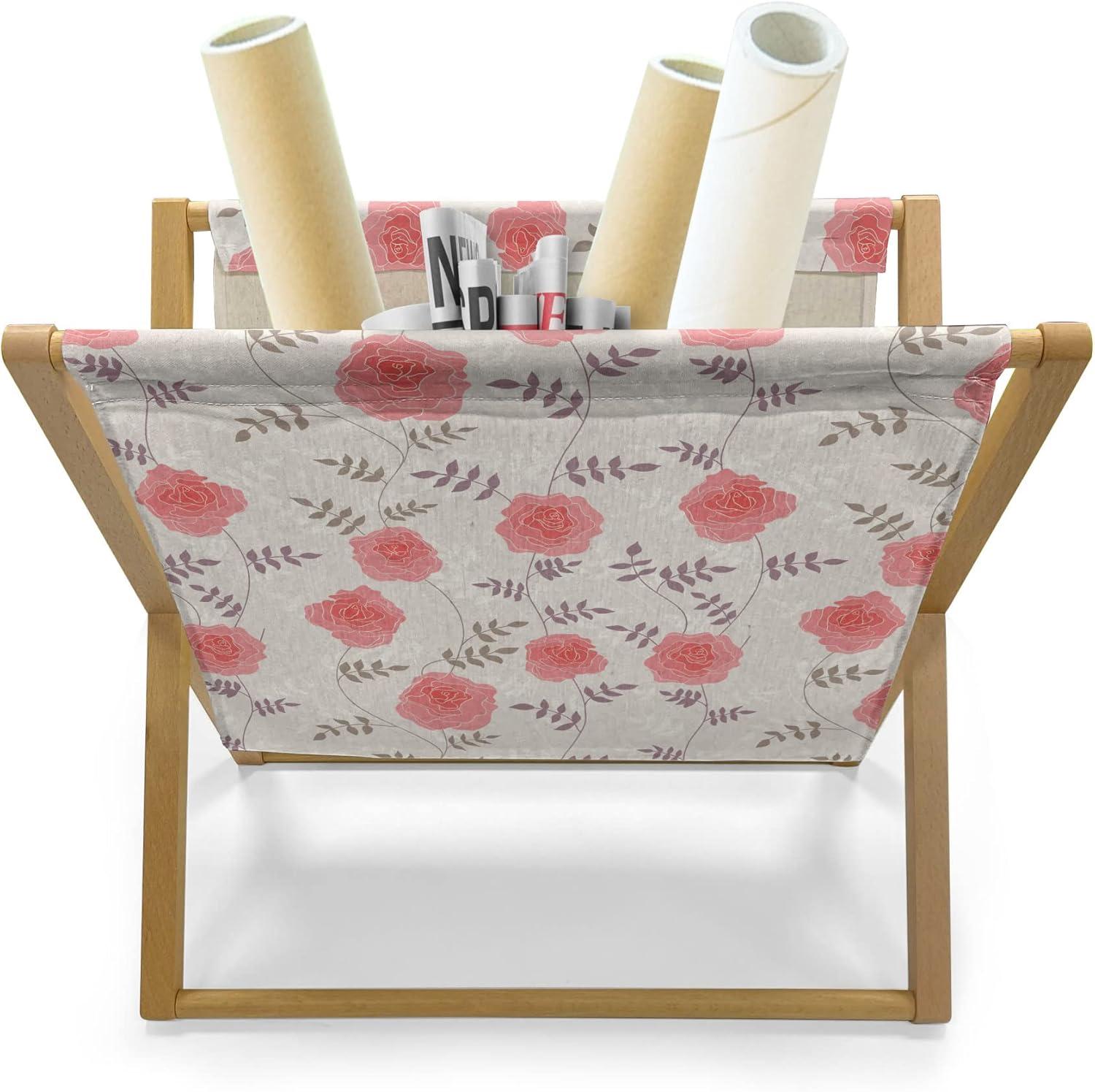 imageAmbesonne Roses Magazine and Book Holder Flowers Petals and Buds on Plain Backdrop Valentines Day Themed Print Floor Rack Decor for Interior of Home amp Office 22 x 19 Vermilion Emerald WhiteEggshell Coral