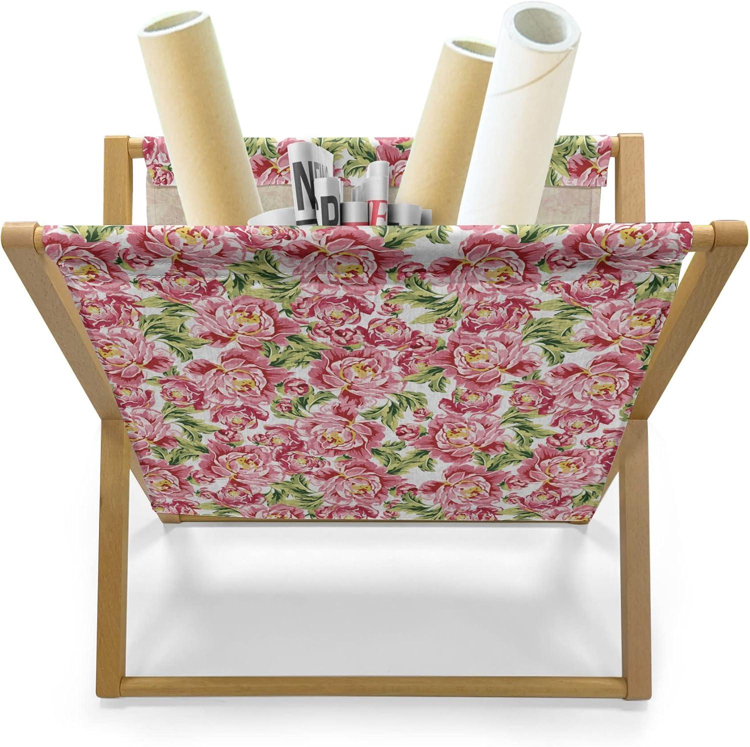 imageAmbesonne Valentines Day Magazine and Book Holder Western Style Floral Scroll Motif Swirled Lines Antique Royal Ornament Floor Rack Decor for Interior of Home amp Office 22 x 19 White RedPale Pink Fern Green