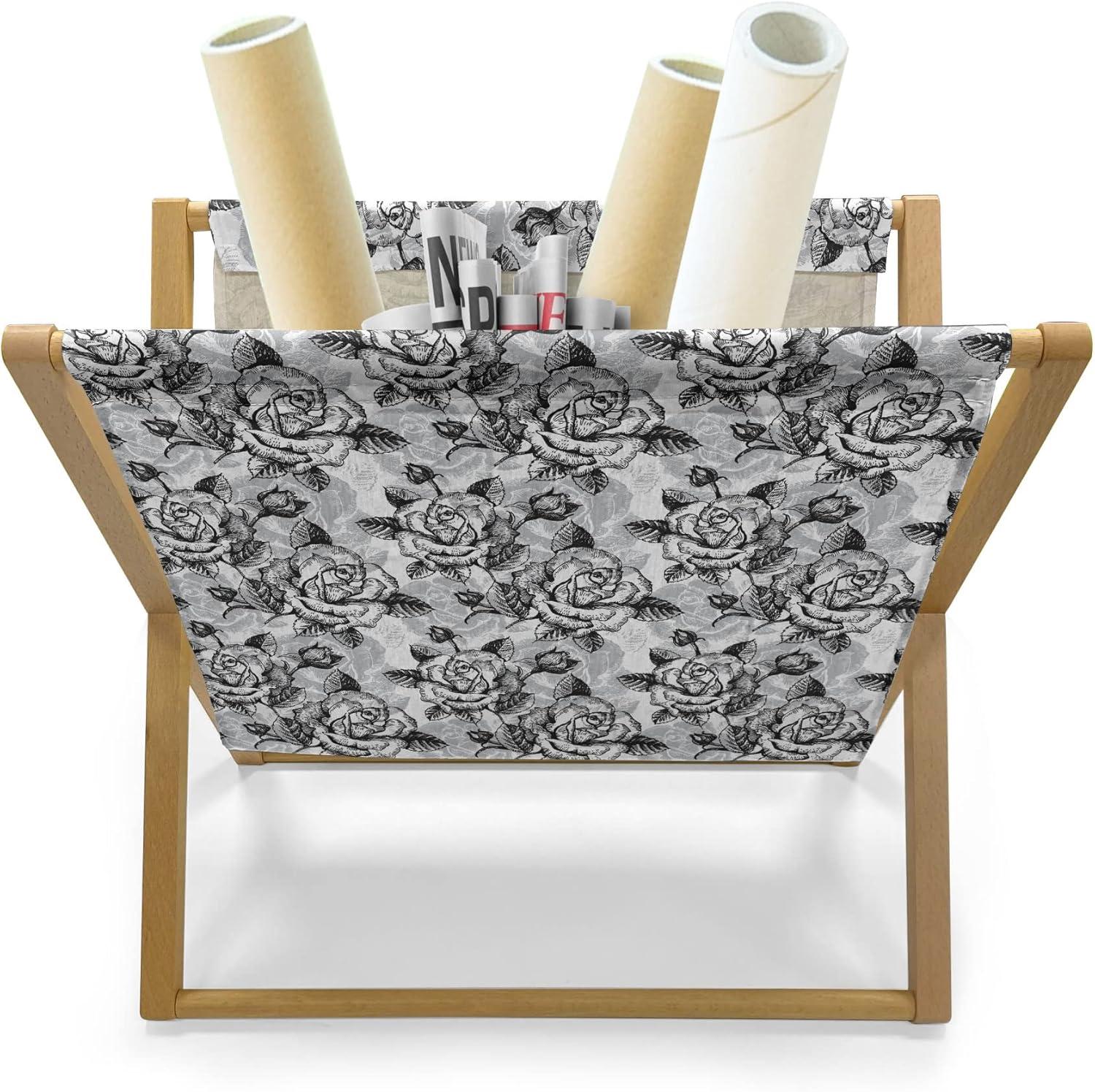 imageAmbesonne Valentines Day Magazine and Book Holder Western Style Floral Scroll Motif Swirled Lines Antique Royal Ornament Floor Rack Decor for Interior of Home amp Office 22 x 19 White RedPale Grey Black White