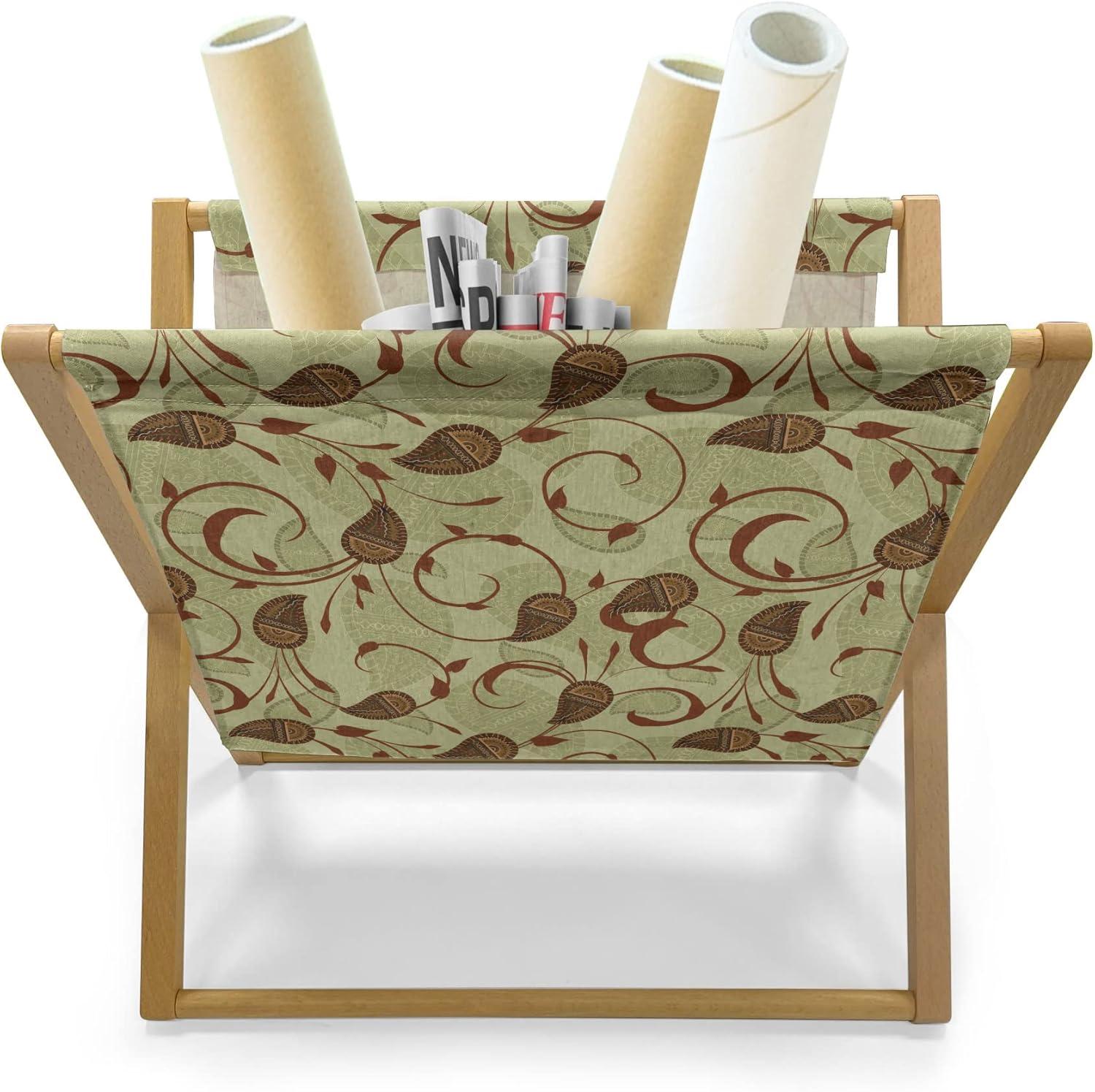 imageAmbesonne Valentines Day Magazine and Book Holder Western Style Floral Scroll Motif Swirled Lines Antique Royal Ornament Floor Rack Decor for Interior of Home amp Office 22 x 19 White RedPale Green Brown
