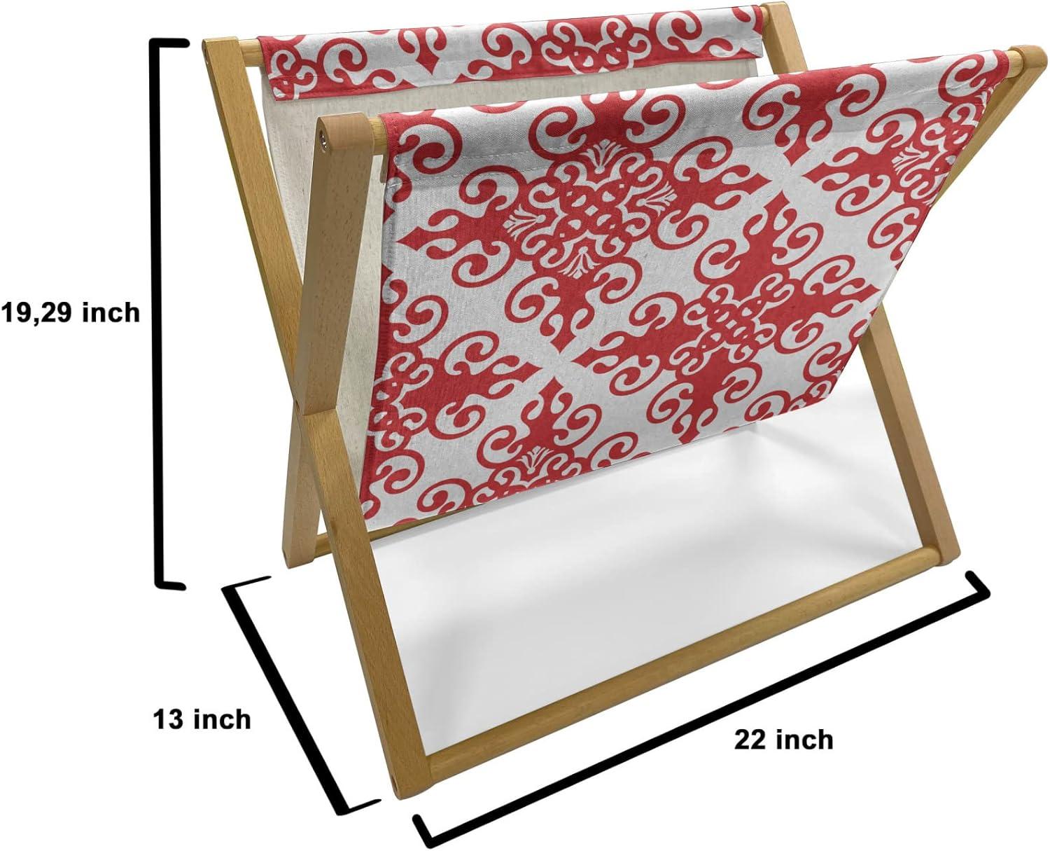 imageAmbesonne Valentines Day Magazine and Book Holder Western Style Floral Scroll Motif Swirled Lines Antique Royal Ornament Floor Rack Decor for Interior of Home amp Office 22 x 19 White RedWhite Red