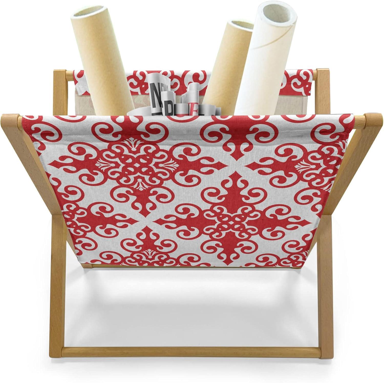 imageAmbesonne Valentines Day Magazine and Book Holder Western Style Floral Scroll Motif Swirled Lines Antique Royal Ornament Floor Rack Decor for Interior of Home amp Office 22 x 19 White RedWhite Red