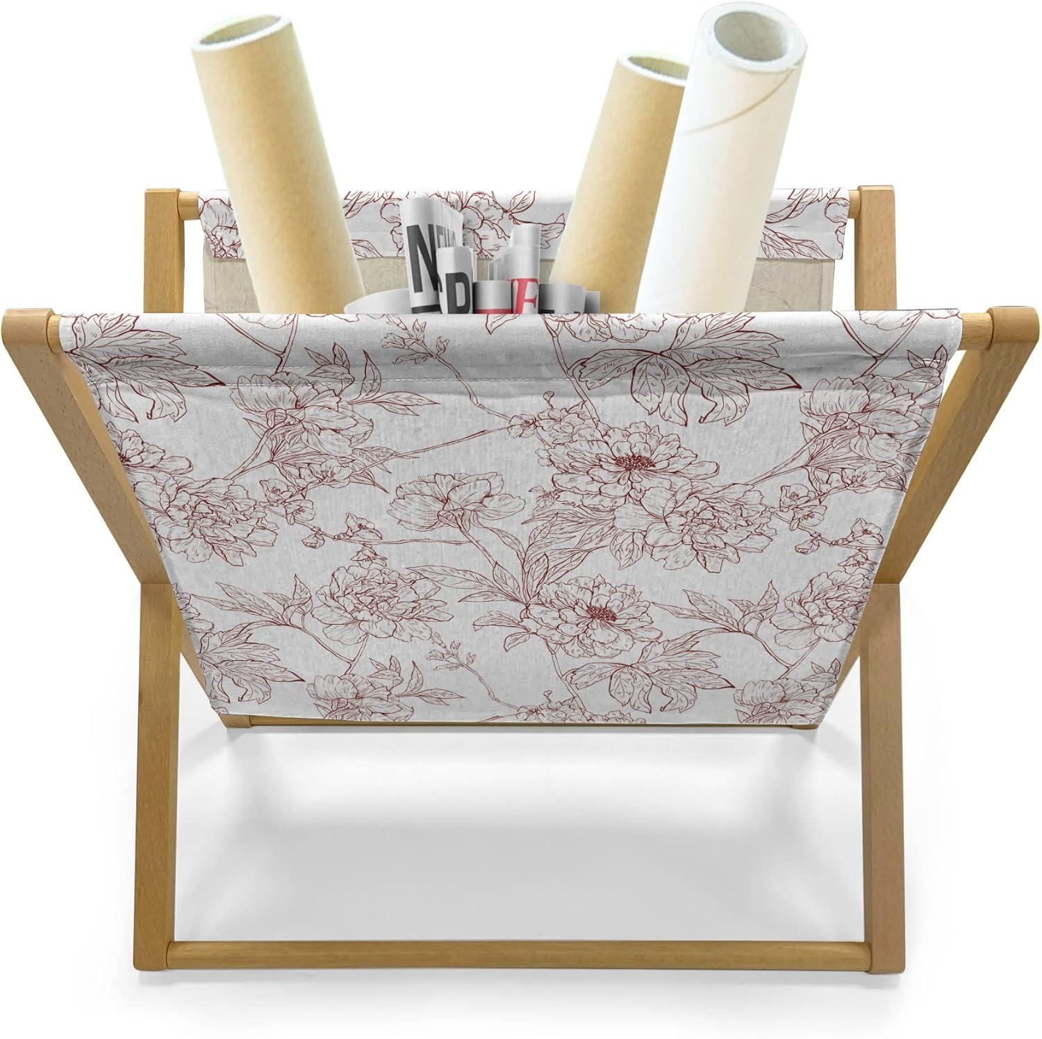 imageAmbesonne Valentines Day Magazine and Book Holder Western Style Floral Scroll Motif Swirled Lines Antique Royal Ornament Floor Rack Decor for Interior of Home amp Office 22 x 19 White RedBurgundy White