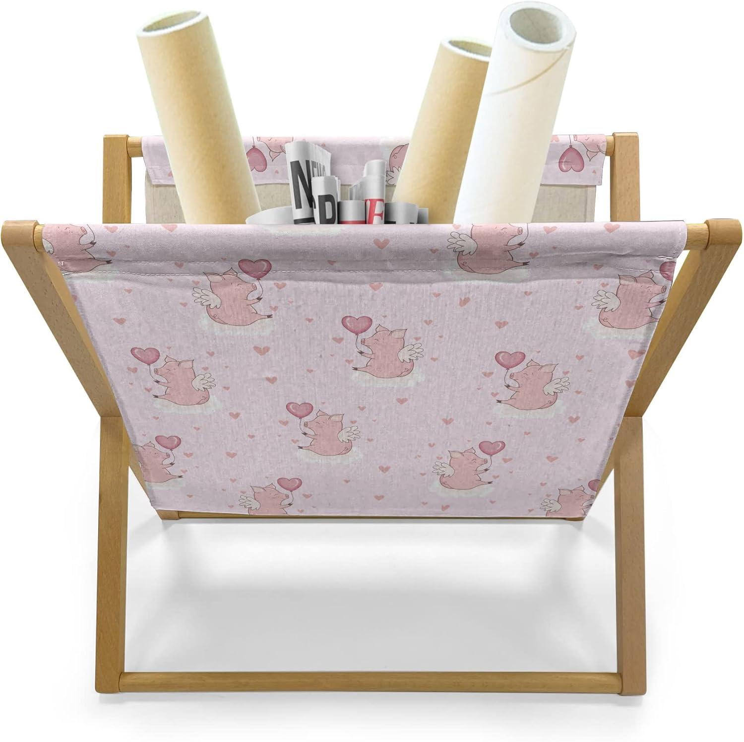 imageAmbesonne Valentines Magazine and Book Holder Pastel Winged Cupid Pigs on The Clouds Holding Balloons Romantic Love Theme Floor Rack Decor for Interior of Home amp Office 22 x 19 Pale Pink RosePale Pink Rose