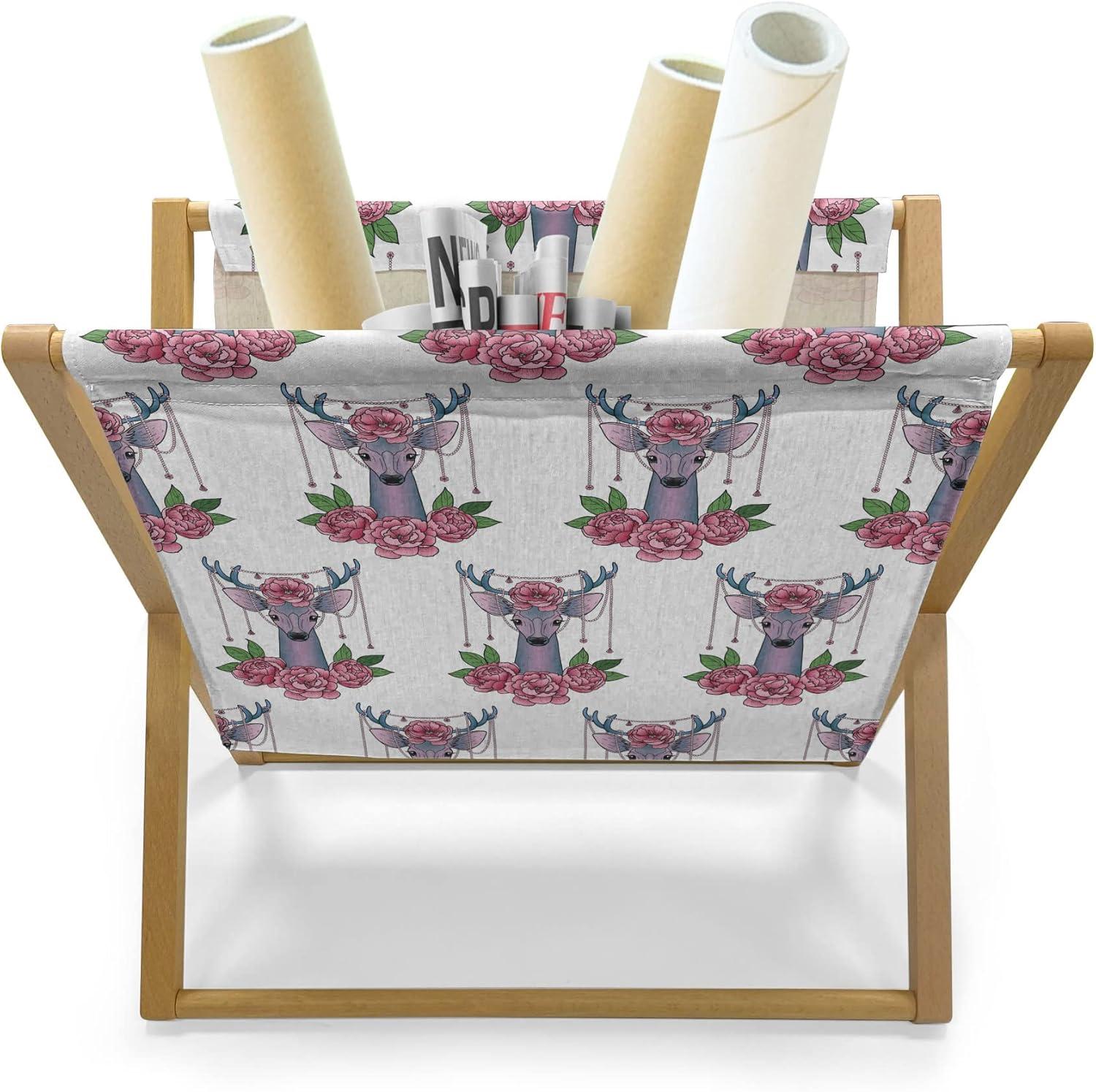 imageAmbesonne Yellow Magazine and Book Holder Dreamy Floral Composition with Hearts Valentines Day Inspired Pattern Spring Floor Rack Decor for Interior of Home amp Office 22 x 19 Earth Yellow BeigeMauve Coral Green