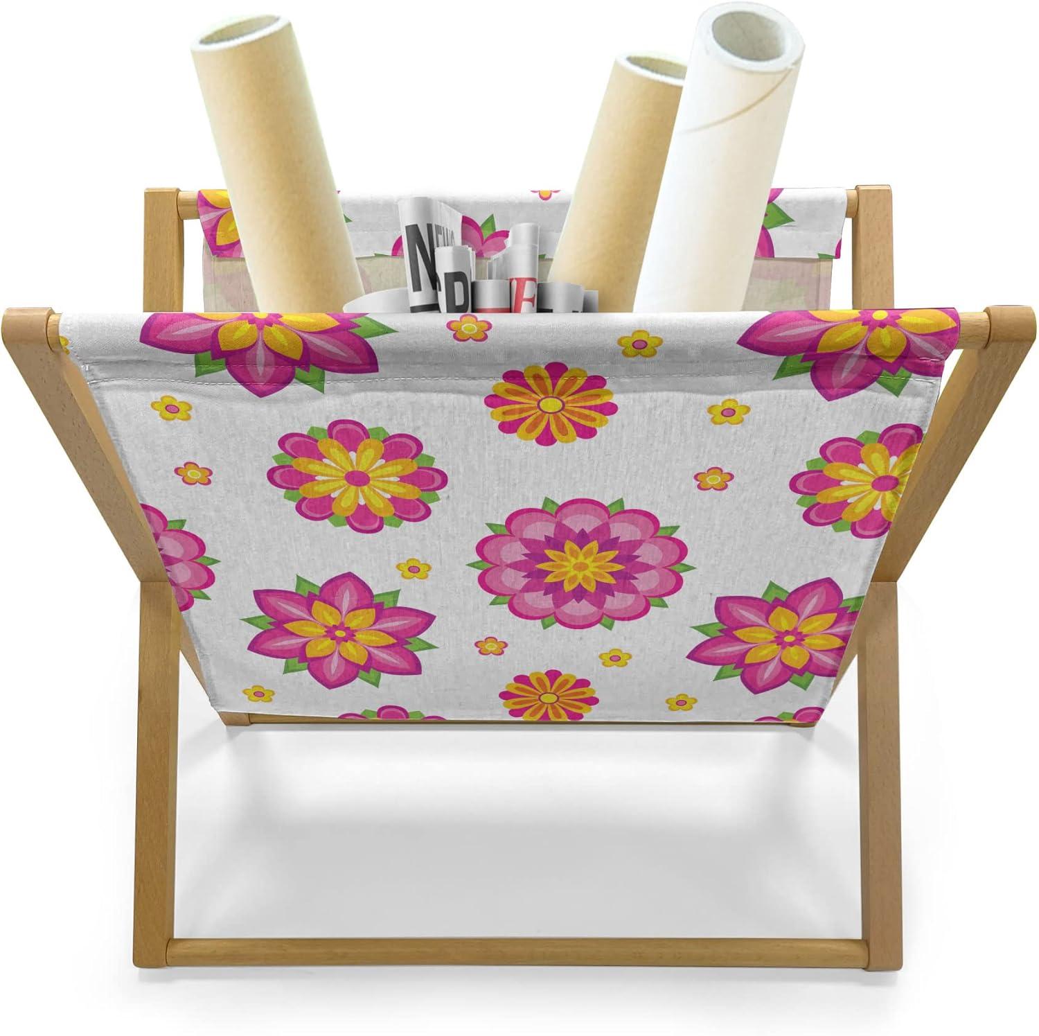 imageAmbesonne Yellow Magazine and Book Holder Dreamy Floral Composition with Hearts Valentines Day Inspired Pattern Spring Floor Rack Decor for Interior of Home amp Office 22 x 19 Earth Yellow BeigePale Pink Orange Yellow