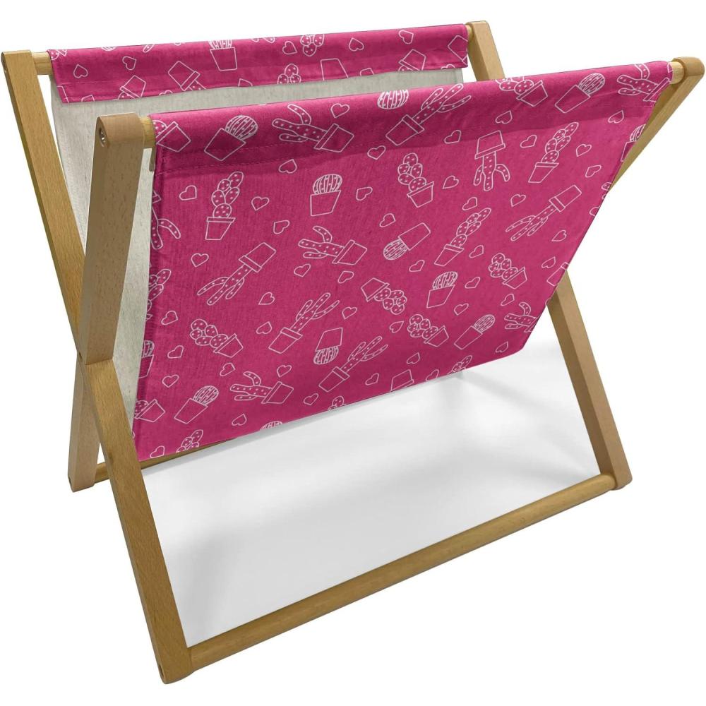 imageAmbesonne Cactus Print Magazine and Book Holder Outline Drawing of Hearts and Pots Drawn by Hand Valentines Day Theme Floor Rack Decor for Interior of Home amp Office 22 x 19 Magenta and WhiteMagenta and White