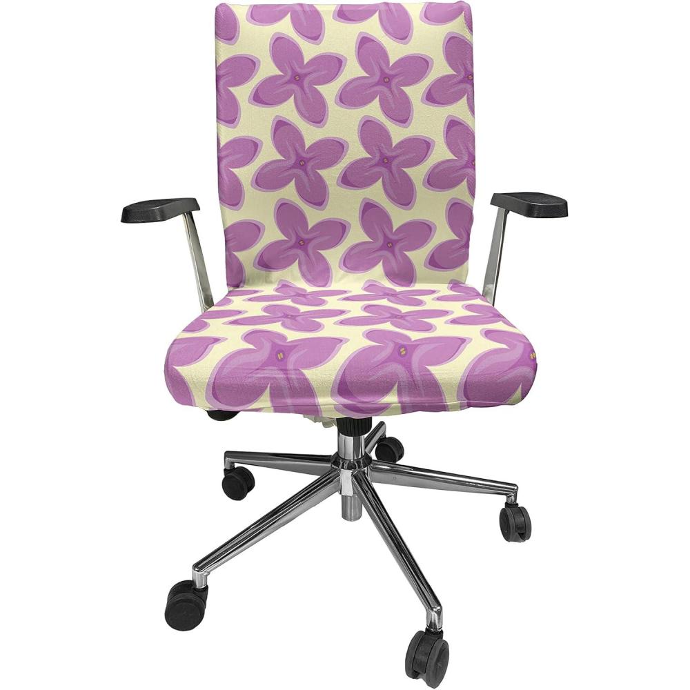 imageAmbesonne Mauve Office Chair Cover Big Fresh Flower Floret Buds Bouquet Motif Valentine Romance Blossoms Design Print Stretchable Decorative Universal Size High Back Printed Slipcover Yellow VioletYellow Violet