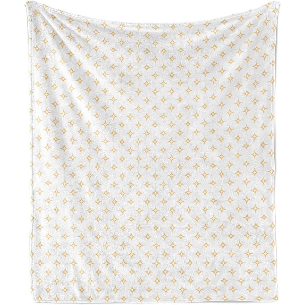 imageAmbesonne Modern Throw Blanket Diamond Like Small Stars Pattern for Home Office Contemporary Artprint Flannel Fleece Accent Piece Soft Couch Cover for Adults 60 x 80 Apricot Yellow and WhiteApricot Yellow and White