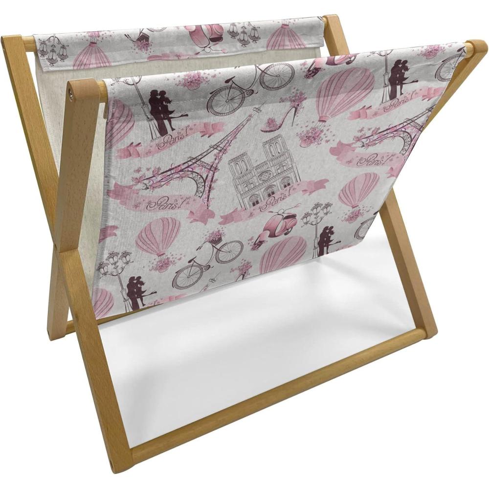 imageAmbesonne Paris Magazine and Book Holder Valentines Day Theme with Eiffel Kissing Couple Hot Air Balloon Wedding Concept Floor Rack Decor for Interior of Home amp Office 22 x 19 Pale Pink RosePale Pink Rose