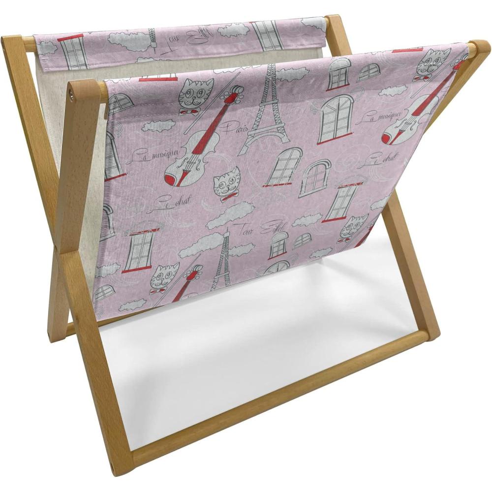 imageAmbesonne Paris Magazine and Book Holder Valentines Day Theme with Eiffel Kissing Couple Hot Air Balloon Wedding Concept Floor Rack Decor for Interior of Home amp Office 22 x 19 Pale Pink RosePale Pink Scarlet White