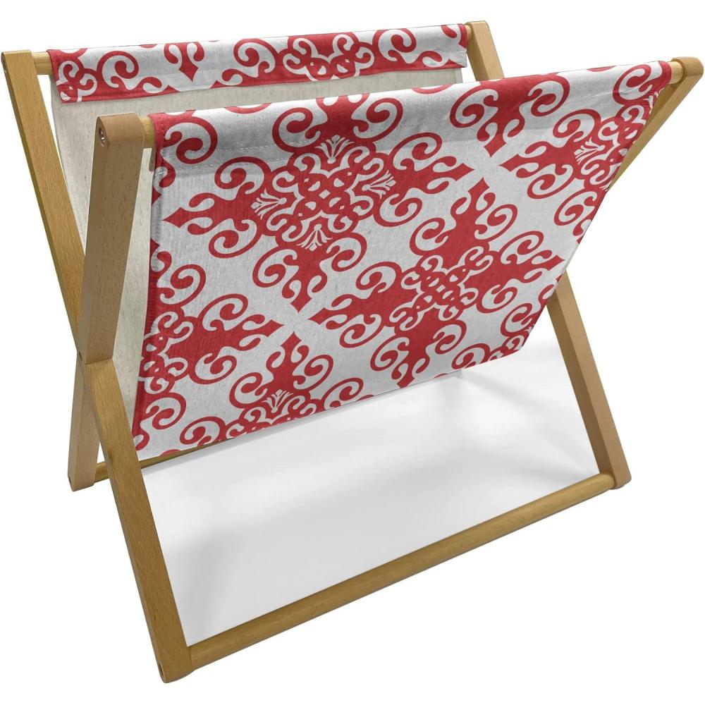 imageAmbesonne Valentines Day Magazine and Book Holder Western Style Floral Scroll Motif Swirled Lines Antique Royal Ornament Floor Rack Decor for Interior of Home amp Office 22 x 19 White RedWhite Red