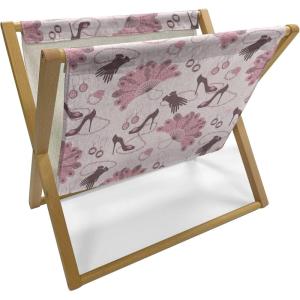 Ambesonne Eiffel Magazine and Book Holder, Valentines Day Inspired Pattern with France Paris Oh La La Texts Heart Shapes, Floor Rack Decor for Interior of Home & Office, 22″ x 19″, Pink White Black(Pale Pink)