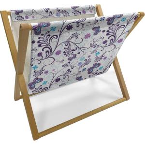 Ambesonne Floral Magazine and Book Holder, Rose Flowers Vintage Design Elements Petals Leaves Love Themed Valentines Image, Floor Rack Decor for Interior of Home & Office, 22″ x 19″, Red Grey Black(Dark Purple Pale Blue)
