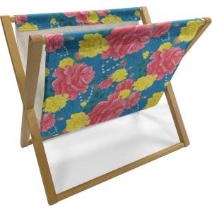 Ambesonne Flower Magazine and Book Holder, Valentine’s Day Blossoming Scene Rose Petals Meadow Retro Theme, Floor Rack Decor for Interior of Home & Office, 22″ x 19″, Coral Violet Blue(Coral Violet Blue)