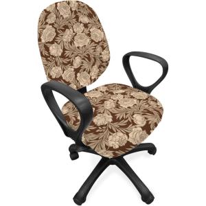 Ambesonne Flower Office Chair Slipcover, Blooming Romantic Rose Bouquet Expressing Love Vintage Valentine’s Day Pattern, Protective Stretch Decorative Fabric Cover, Brown Beige