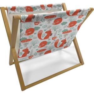Ambesonne Fruits Magazine and Book Holder, Retro Valentine Theme with Strawberry Love Happiness Merry Lucky Image, Floor Rack Decor for Interior of Home & Office, 22″ x 19″, Eggshell Ruby Army Green(Reseda Green Dark Brown)