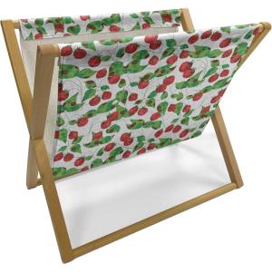 Ambesonne Fruits Magazine and Book Holder, Retro Valentine Theme with Strawberry Love Happiness Merry Lucky Image, Floor Rack Decor for Interior of Home & Office, 22″ x 19″, Eggshell Ruby Army Green(Red Fern Green White)