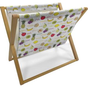 Ambesonne Fruits Magazine and Book Holder, Retro Valentine Theme with Strawberry Love Happiness Merry Lucky Image, Floor Rack Decor for Interior of Home & Office, 22″ x 19″, Eggshell Ruby Army Green(Purple Yellow Ruby)