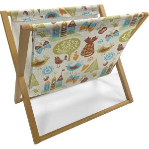 Ambesonne Fruits Magazine and Book Holder, Retro Valentine Theme with Strawberry Love Happiness Merry Lucky Image, Floor Rack Decor for Interior of Home & Office, 22″ x 19″, Eggshell Ruby Army Green(Green Brown Pale Blue)
