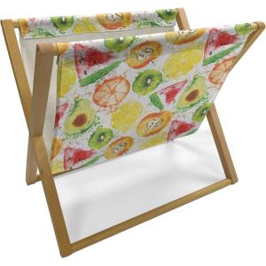Ambesonne Fruits Magazine and Book Holder, Retro Valentine Theme with Strawberry Love Happiness Merry Lucky Image, Floor Rack Decor for Interior of Home & Office, 22″ x 19″, Eggshell Ruby Army Green(Yellow Orange Fern Green)