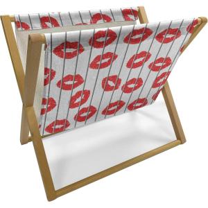 Ambesonne Glamour Magazine and Book Holder, Woman Lips Behind The Bars Female Love Romance Valentines Day Print, Floor Rack Decor for Interior of Home & Office, 22″ x 19″, Scarlet White and Grey(Scarlet White and Grey)