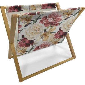 Ambesonne Mint Magazine and Book Holder, Ornamental Floral Drawing with Hearts Leaves Romantic Valentines Anniversary, Floor Rack Decor for Interior of Home & Office, 22″ x 19″, Blush Sky Blue White(Dried Rose Cream Ruby)