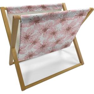 Ambesonne Mint Magazine and Book Holder, Ornamental Floral Drawing with Hearts Leaves Romantic Valentines Anniversary, Floor Rack Decor for Interior of Home & Office, 22″ x 19″, Blush Sky Blue White(Blush White and Dried Rose)