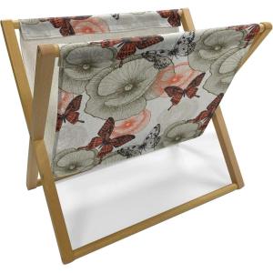 Ambesonne Mint Magazine and Book Holder, Ornamental Floral Drawing with Hearts Leaves Romantic Valentines Anniversary, Floor Rack Decor for Interior of Home & Office, 22″ x 19″, Blush Sky Blue White(Orange Black Khaki)
