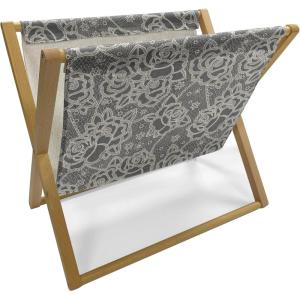 Ambesonne Pale Pink Magazine and Book Holder, Romantic Roses Garden Illustration Nature Inspired Valentine’s Day Themed, Floor Rack Decor for Interior of Home & Office, 22″ x 19″, Yellow Coral Pink(Dark Taupe Cream)
