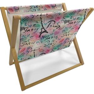 Ambesonne Paris Magazine and Book Holder, Valentines Day Theme with Eiffel Kissing Couple Hot Air Balloon Wedding Concept, Floor Rack Decor for Interior of Home & Office, 22″ x 19″, Pale Pink Rose(Pale Green Sea Green)