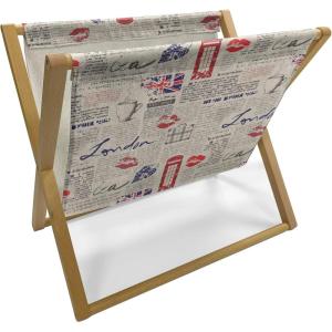 Ambesonne Paris Magazine and Book Holder, Valentines Day Theme with Eiffel Kissing Couple Hot Air Balloon Wedding Concept, Floor Rack Decor for Interior of Home & Office, 22″ x 19″, Pale Pink Rose(Beige Navy Blue Red)