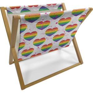 Ambesonne Pride Day Magazine and Book Holder, LGBT Rainbow Hearts Valentines Watercolor Splashes Pattern, Floor Rack Decor for Interior of Home & Office, 22″ x 19″, Hot Pink Azure Blue(Hot Pink Azure Blue)