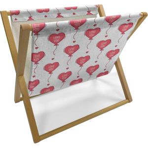 Ambesonne Romantic Magazine and Book Holder, Valentines Day Theme Heart Shaped Love You Balloons Happiness Birthday, Floor Rack Decor for Interior of Home & Office, 22″ x 19″, Dark Coral and White(Dark Coral and White)