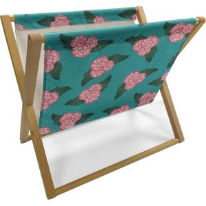 Ambesonne Roses Magazine and Book Holder, Flowers Petals and Buds on Plain Backdrop Valentines Day Themed Print, Floor Rack Decor for Interior of Home & Office, 22″ x 19″, Vermilion Emerald White(Blush Dark Coral)