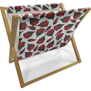Ambesonne Roses Magazine and Book Holder, Flowers Petals and Buds on Plain Backdrop Valentines Day Themed Print, Floor Rack Decor for Interior of Home & Office, 22″ x 19″, Vermilion Emerald White(Vermilion Emerald White)
