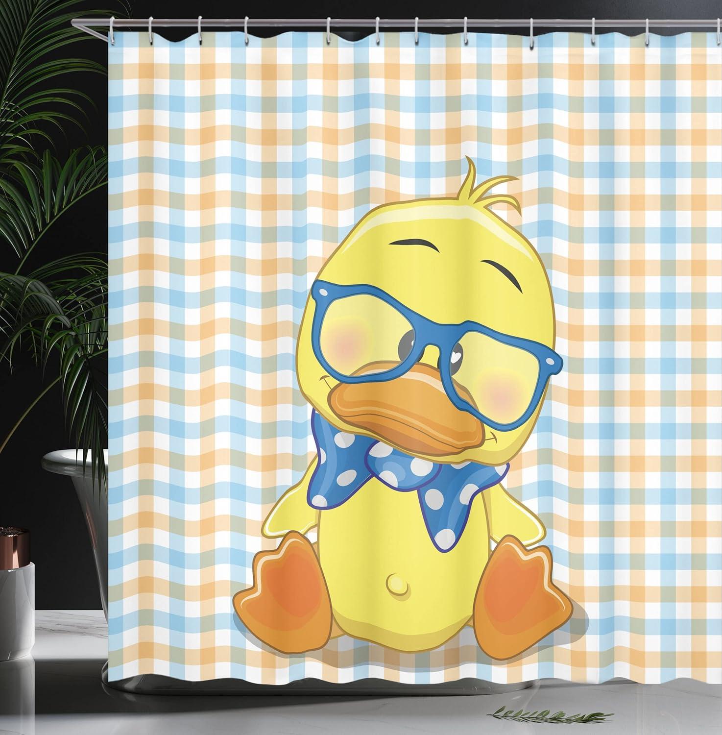 imageAmbesonne Cartoon Shower Curtain Hipster Boho Duck Dotted Bow Cool Free Smart Geese Design Cloth Fabric Bathroom Decor Set with Hooks 69 W x 70 L Orange Yellow Blue