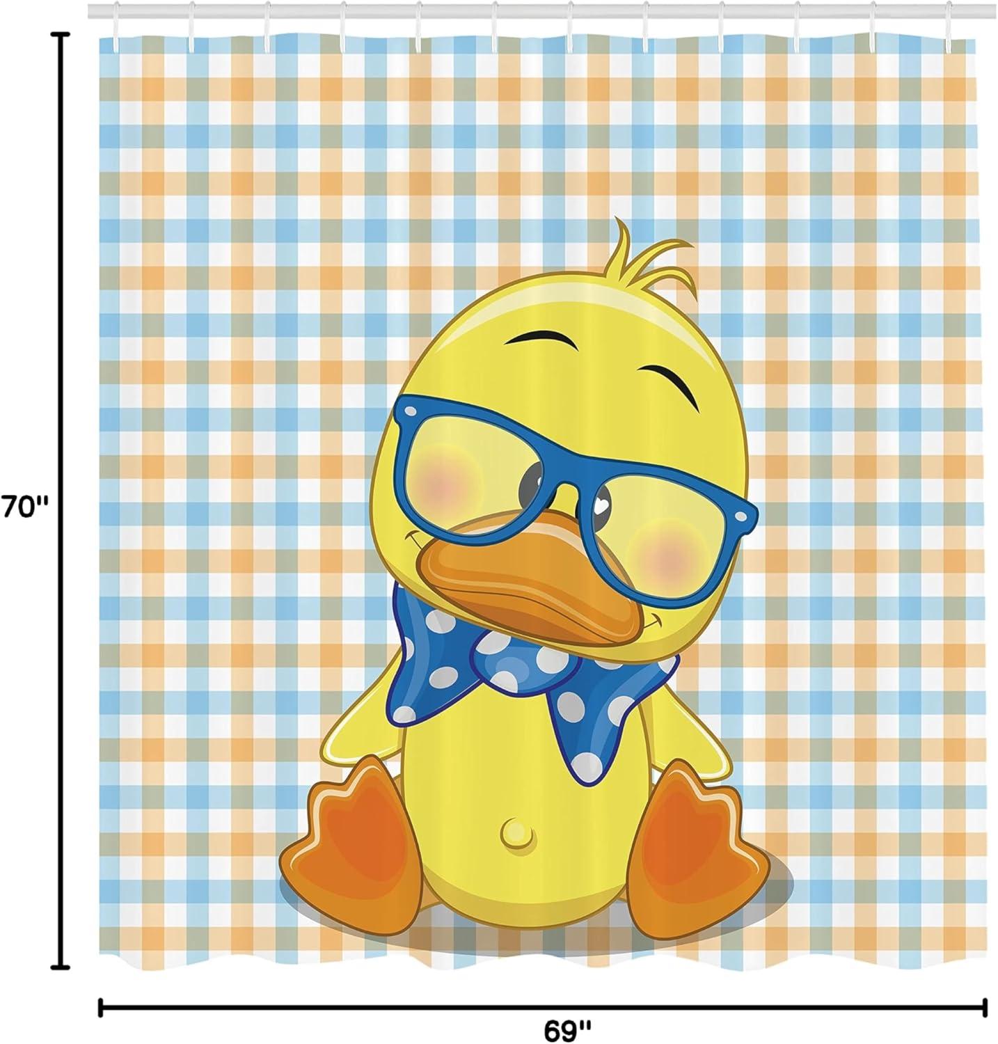 imageAmbesonne Cartoon Shower Curtain Hipster Boho Duck Dotted Bow Cool Free Smart Geese Design Cloth Fabric Bathroom Decor Set with Hooks 69 W x 70 L Orange Yellow Blue
