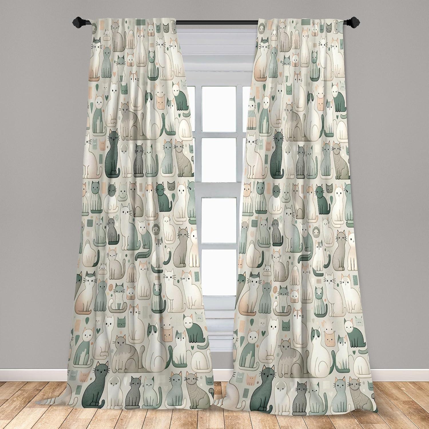 imageAmbesonne Cats Curtains Cartoon Illustration of Delicate Kitten World with Muted Colors Modern Window Treatments 2 Panel Set for Living Room Bedroom Pair of 28 x 63 Cadet Blue Pale Grey Teal