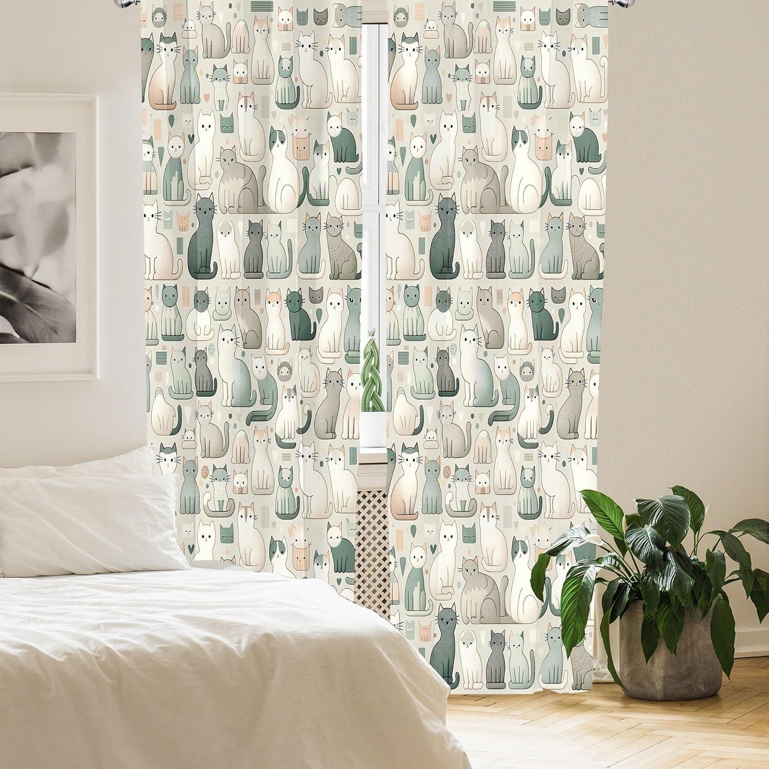 imageAmbesonne Cats Curtains Cartoon Illustration of Delicate Kitten World with Muted Colors Modern Window Treatments 2 Panel Set for Living Room Bedroom Pair of 28 x 63 Cadet Blue Pale Grey Teal
