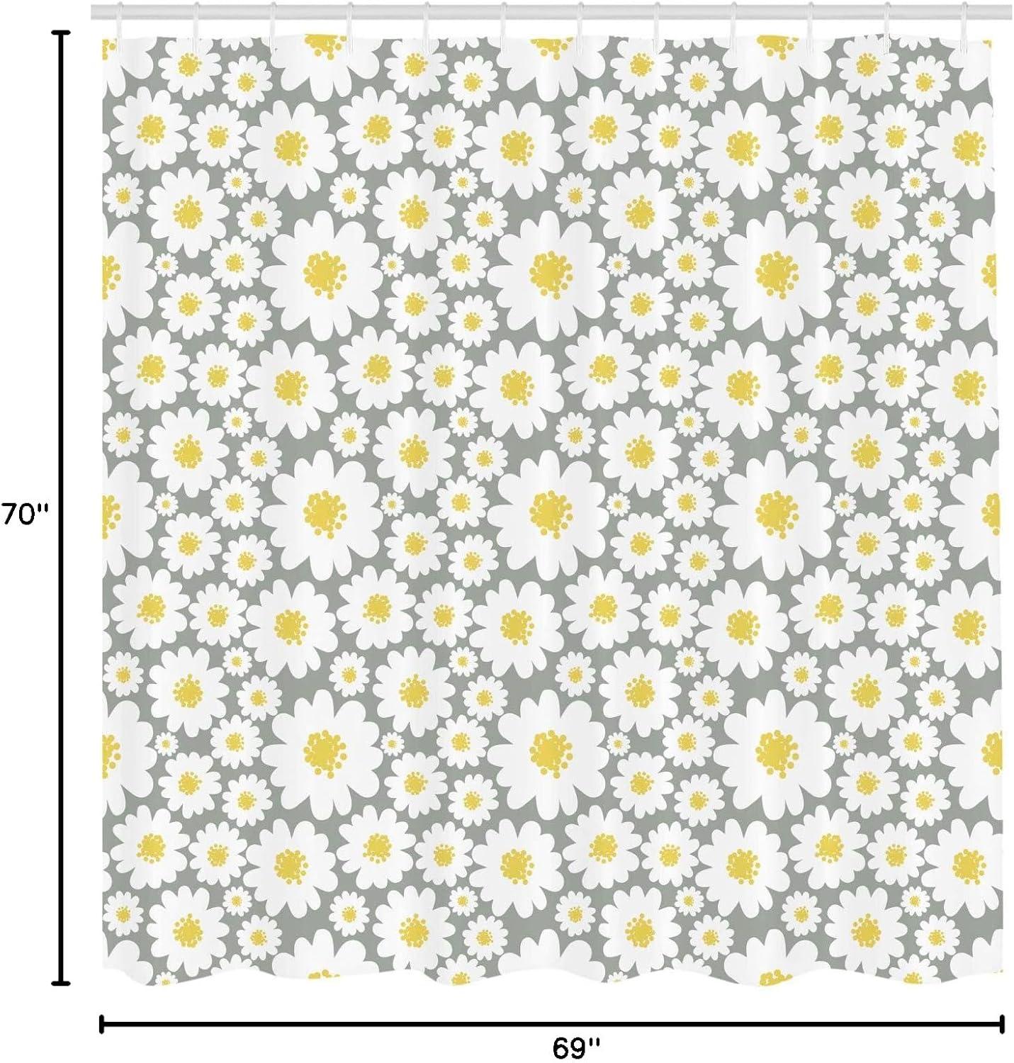 imageAmbesonne Floral Shower Curtain Cartoon Like Flowers Daisies Spring Time Season Pollens Artwork Print Cloth Fabric Bathroom Decor Set with Hooks 69 W x 70 L Grey Yellow