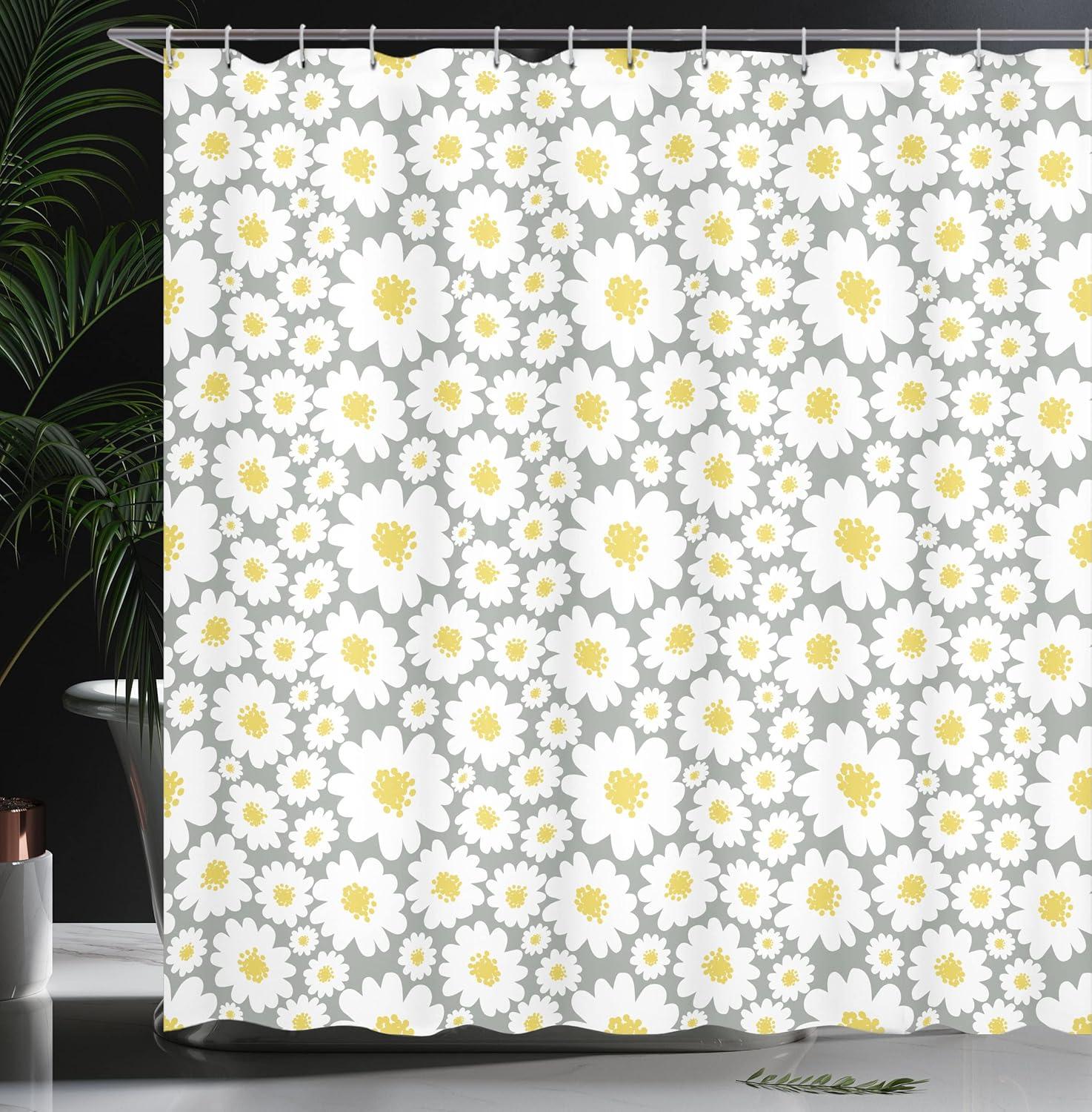 imageAmbesonne Floral Shower Curtain Cartoon Like Flowers Daisies Spring Time Season Pollens Artwork Print Cloth Fabric Bathroom Decor Set with Hooks 69 W x 70 L Grey Yellow