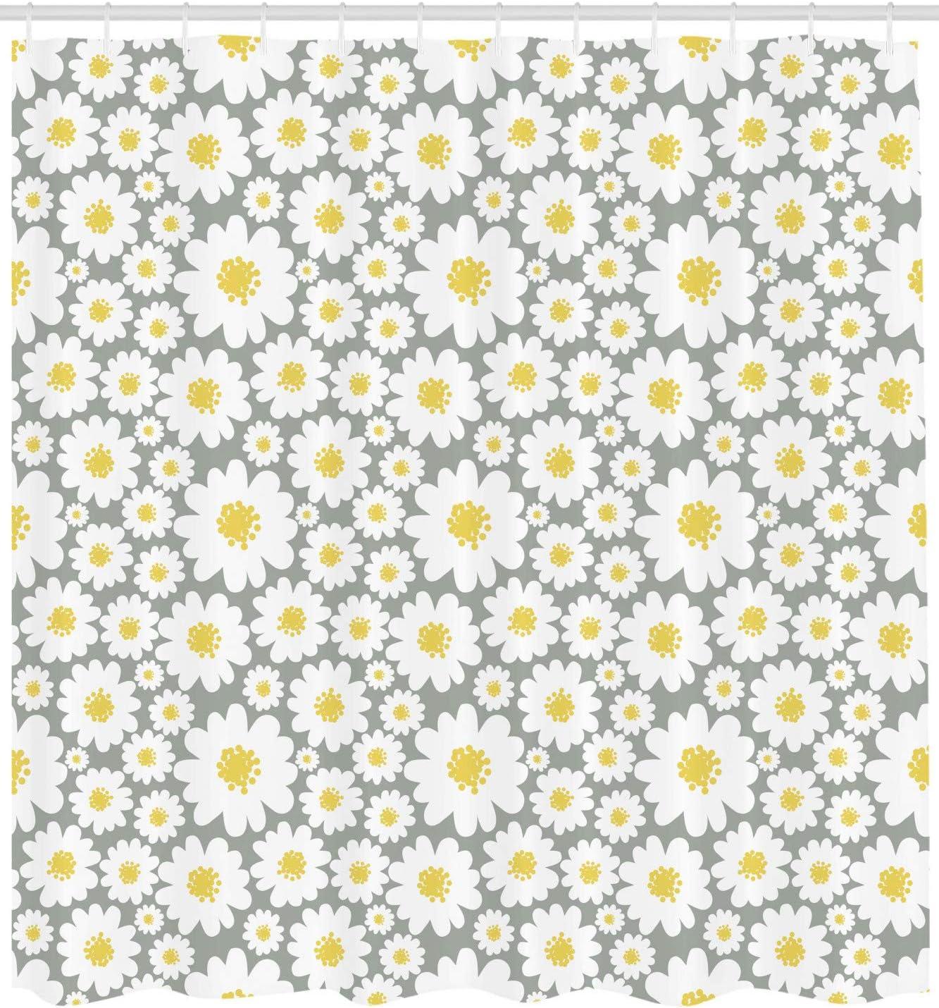 imageAmbesonne Floral Shower Curtain Cartoon Like Flowers Daisies Spring Time Season Pollens Artwork Print Cloth Fabric Bathroom Decor Set with Hooks 69 W x 70 L Grey Yellow